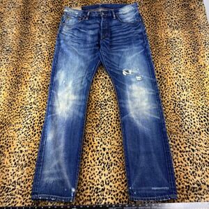 Vintage Polo Ralph Lauren Blue Denim Straight Jeans Size 33x32 Crazy Fading